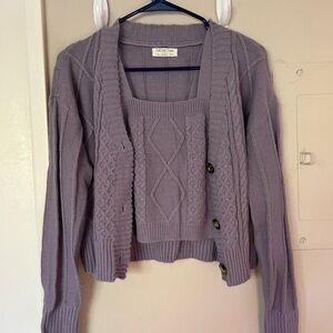 Soft Lavender Cable-Knit Women’s Sweater Set
